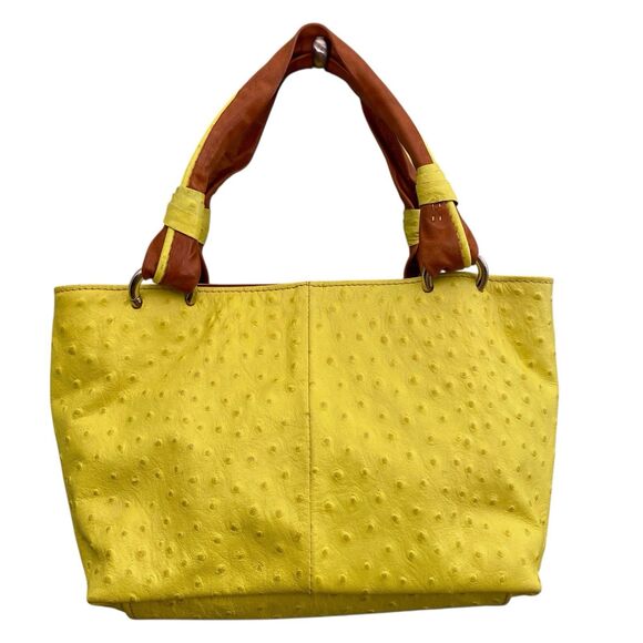 Cecconi Piero Leather Purse Handbag Tote Yellow Small Textured Italy Preppy - Picture 2 of 14